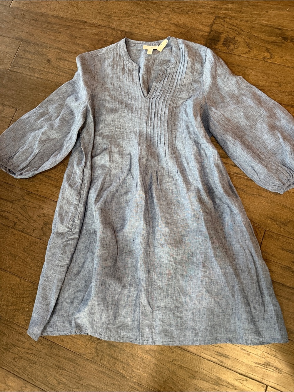 NWT Charter Club luxury Blue Linen Pintuck Shift Dress with pockets